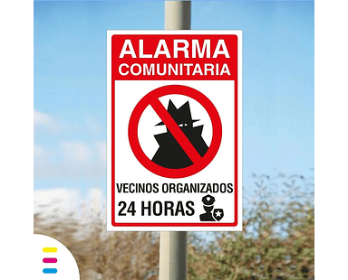 Cartel Disuasivo Metálico Exterior Rectangular Alarma Comunitaria