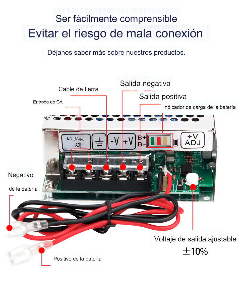 Fuente de Alimentación Conmutada 12V/24V con Función UPS y Cargador de Batería, 180W, Entrada 110V/220V CA a CC 4