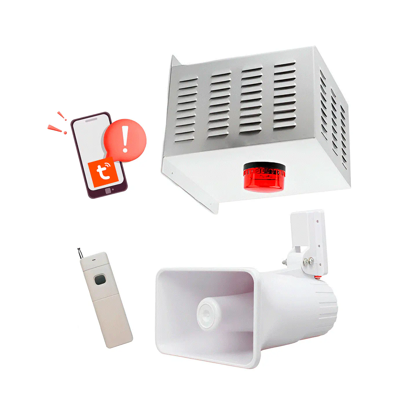 Alarma Comunitaria TuyaSmart Notificación APP 30W 130Db Botón de Pánico RF 2Km con Respaldo de Batería 1