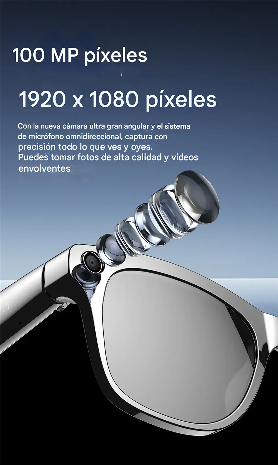 Gafas Inteligentes 8K HD · Cámara 100MP · ChatGPT · Llamadas Bluetooth 10