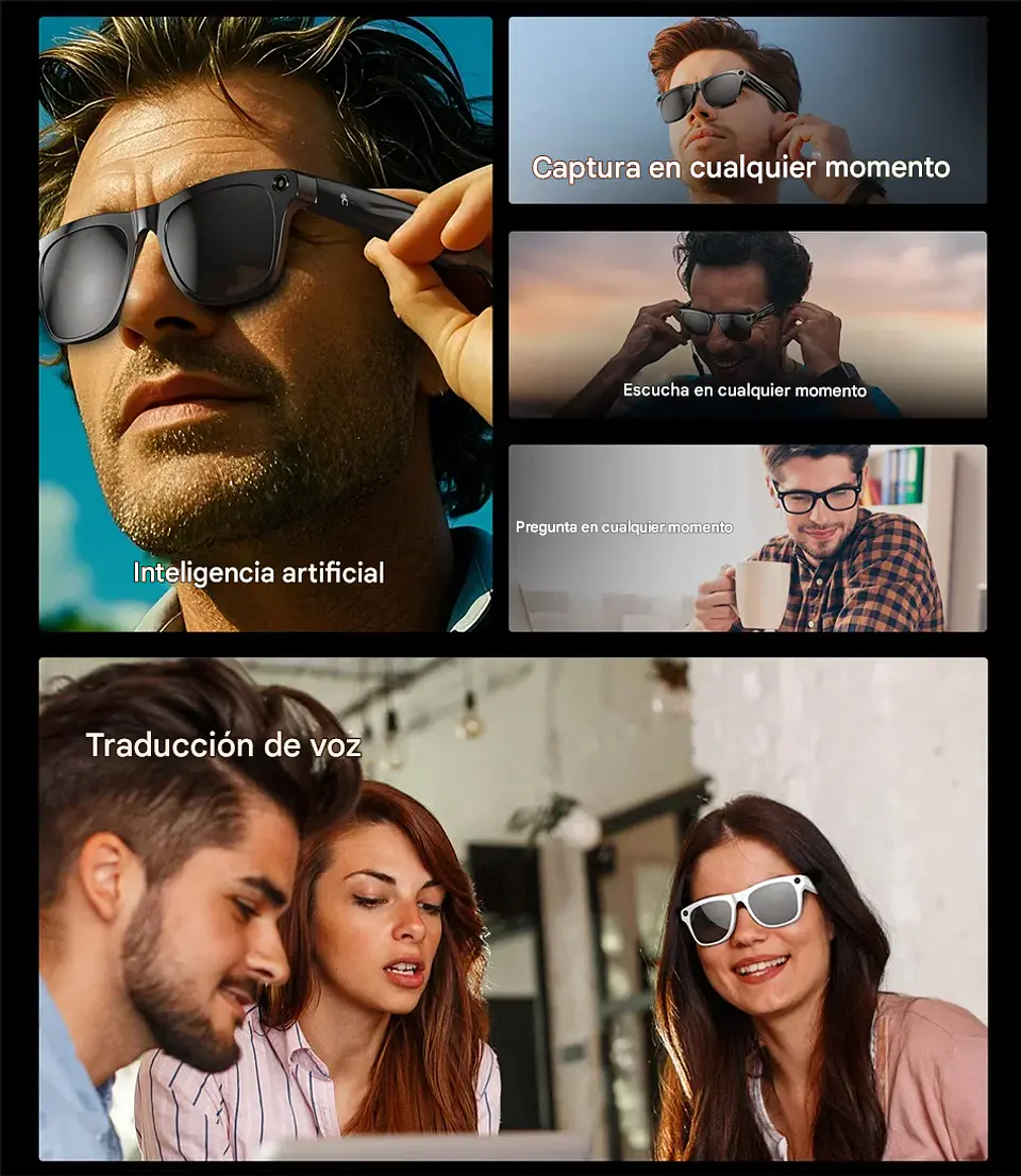 Gafas Inteligentes 8K HD · Cámara 100MP · ChatGPT · Llamadas Bluetooth 13