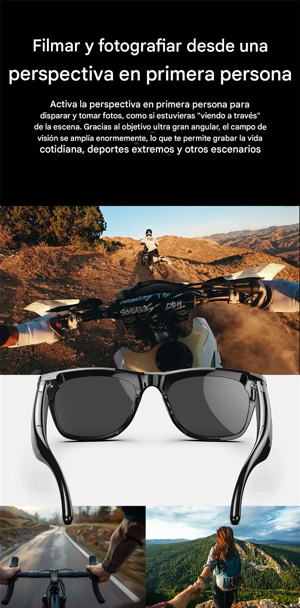 Gafas Inteligentes 8K HD · Cámara 100MP · ChatGPT · Llamadas Bluetooth 15