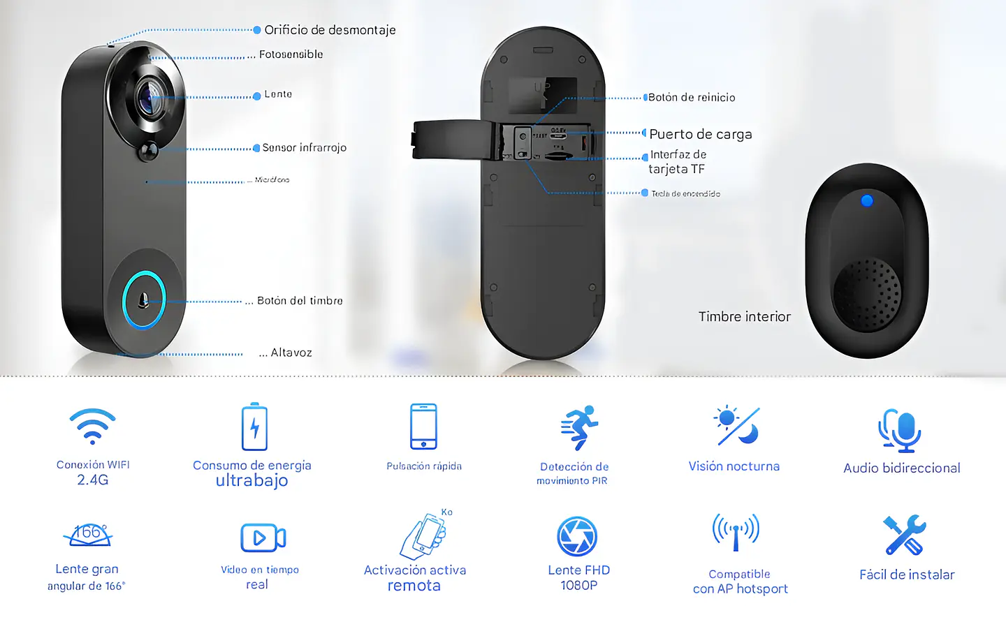Videoportero WiFi 5G 1080P Timbre Inteligente 2