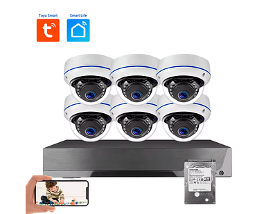 Kit de Cámaras de Seguridad POE Tuya 8MP 4K con Audio y Visión Nocturna | NVR 6 Canales Disco Duro 2T