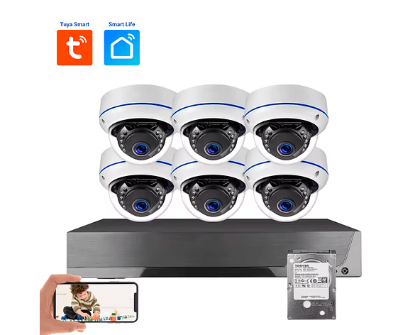 Kit de Cámaras de Seguridad POE Tuya 8MP 4K con Audio y Visión Nocturna | NVR 6 Canales Disco Duro 2T