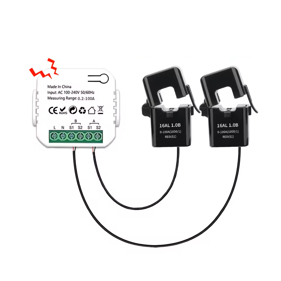Medidor de Energía WiFi Inteligente Tuya Smart Life – Monofásico, Bidireccional, con Alarma y Monitor App 2 Sensores
