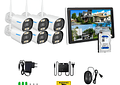 Kit 6 Cámaras Inalámbricas Rompe Muro NVR IP WIFI HD 1080P 3.0 MP Disco Duro 1TB Pantalla Touch 10,1 pulgadas 3 en 1