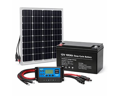 Kit Solar 150W con Batería 100Ah y Controlador 20A para Sistemas de Seguridad, Alarmas y Equipos Autónomos