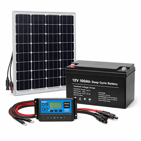 Kit Solar 150W con Batería 100Ah y Controlador 20A para Sistemas de Seguridad, Alarmas y Equipos Autónomos