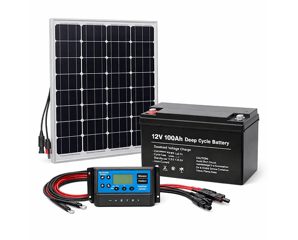 Kit Solar 150W con Batería 100Ah y Controlador 20A para Sistemas de Seguridad, Alarmas y Equipos Autónomos
