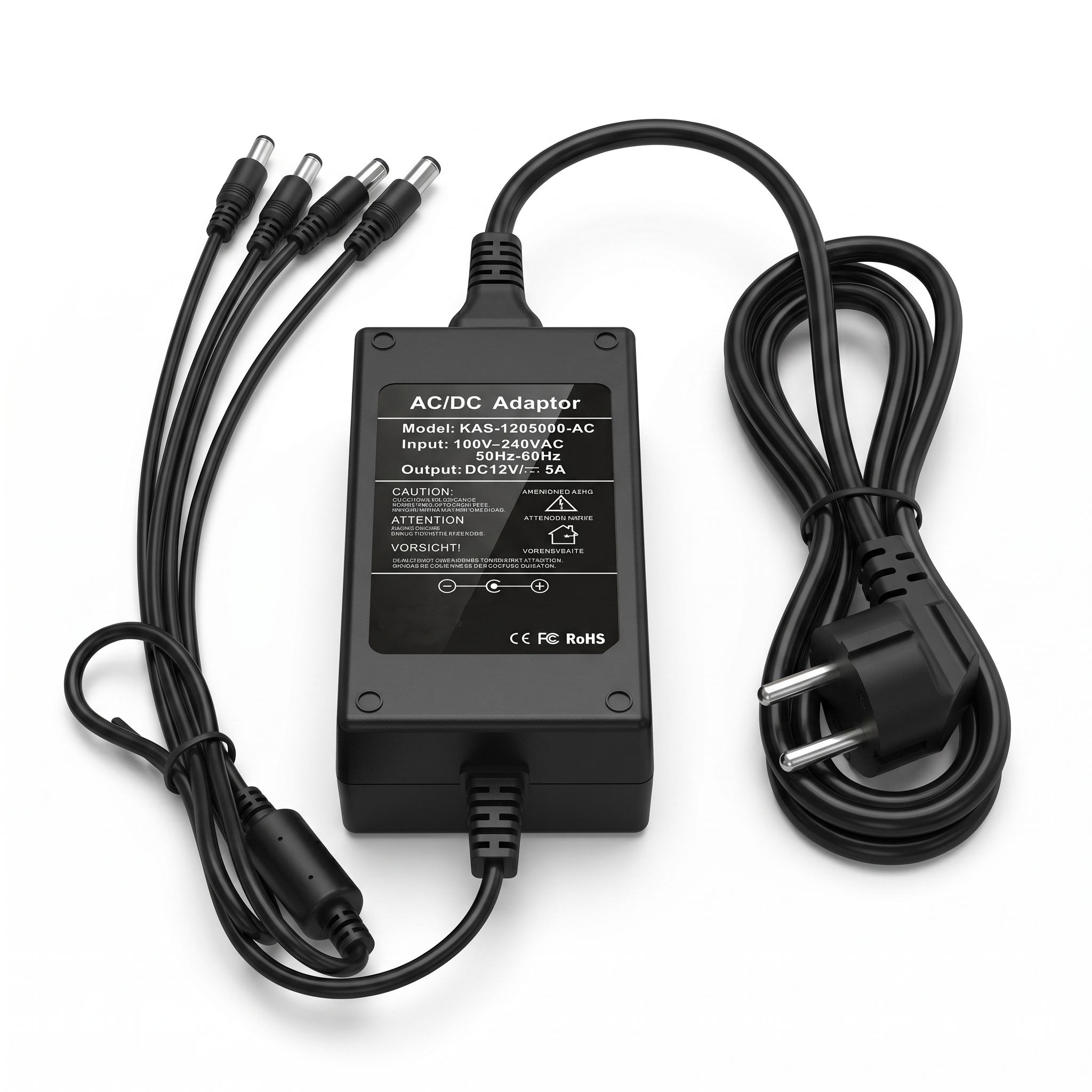 Fuente de Poder 12VDC 5A para 4 Canales | para CCTV y LED