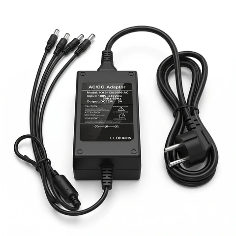 Fuente de Poder 12VDC 5A para 4 Canales | para CCTV y LED