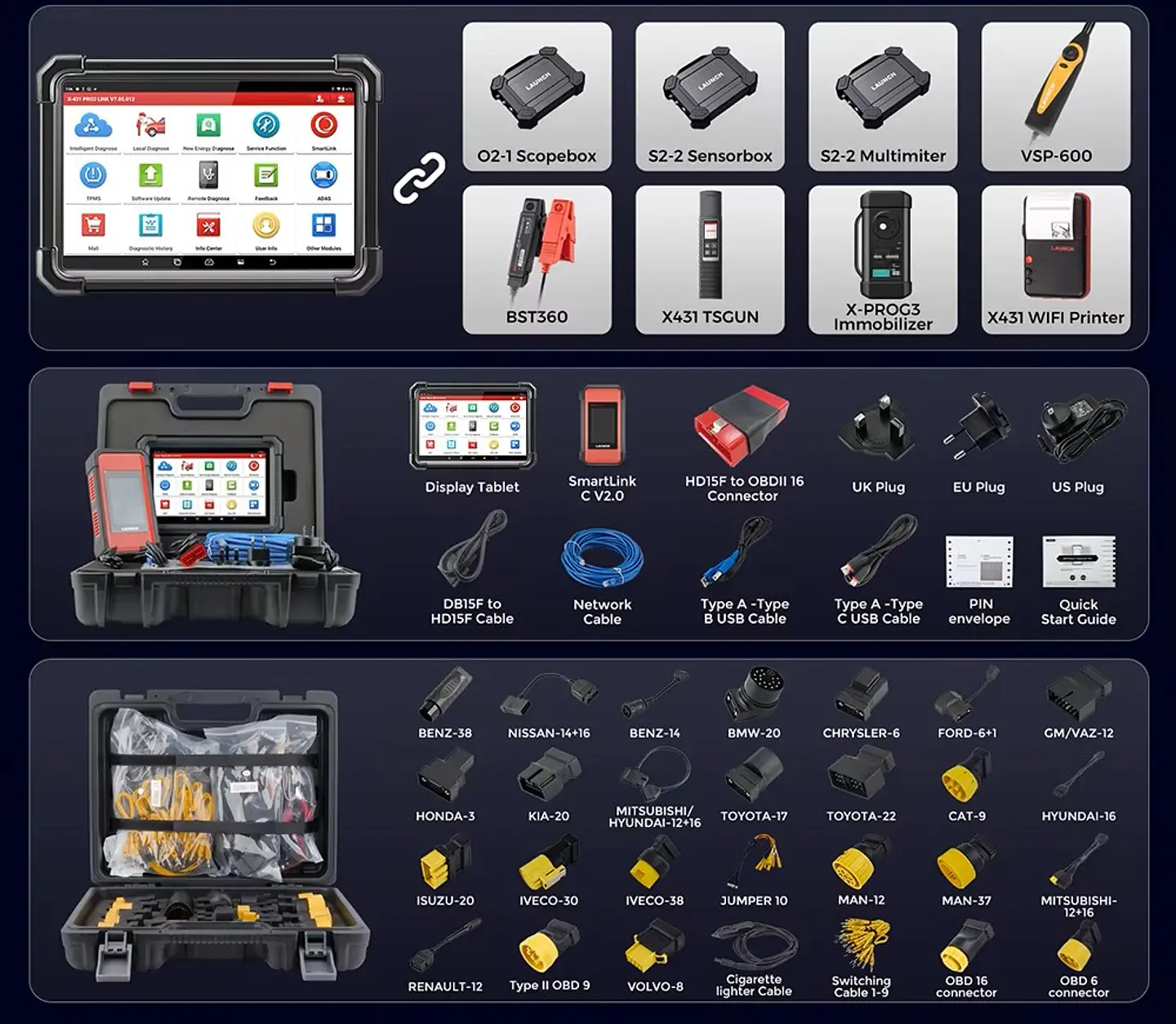 LAUNCH X431 PRO3S+ SmartLink HD – Escáner Automotriz Profesional para Autos y Camiones 12V / 24V 2