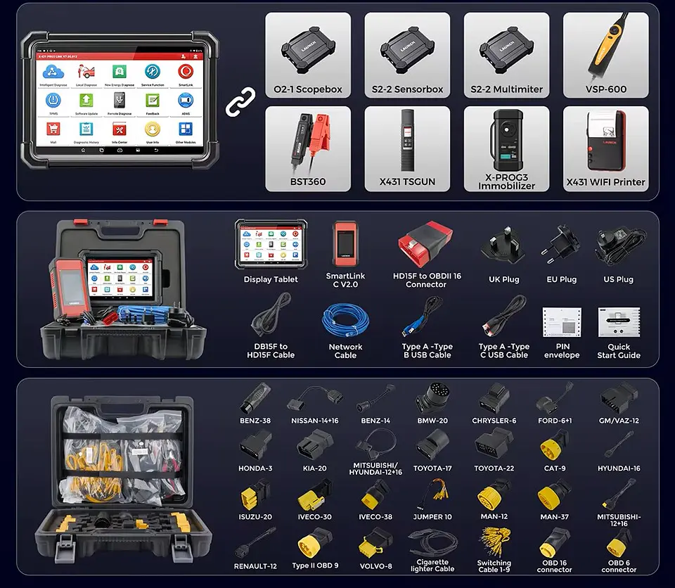 LAUNCH X431 PRO3S+ SmartLink HD – Escáner Automotriz Profesional para Autos y Camiones 12V / 24V 2