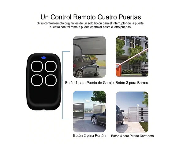 Control Remoto Universal Duplicador 4 botones para Portón Eléctrico y Garaje | Multifrecuencia 286MHz-868MHz