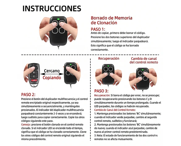 Control Remoto Universal Duplicador 4 botones para Portón Eléctrico y Garaje | Multifrecuencia 286MHz-868MHz