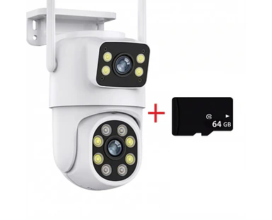 Cámara WiFi Tuya 5K 10MP Doble Lente PTZ con IA, Seguimiento Automático, Visión Nocturna Color, Audio Bidireccional y MicroSD 64GB Incluida