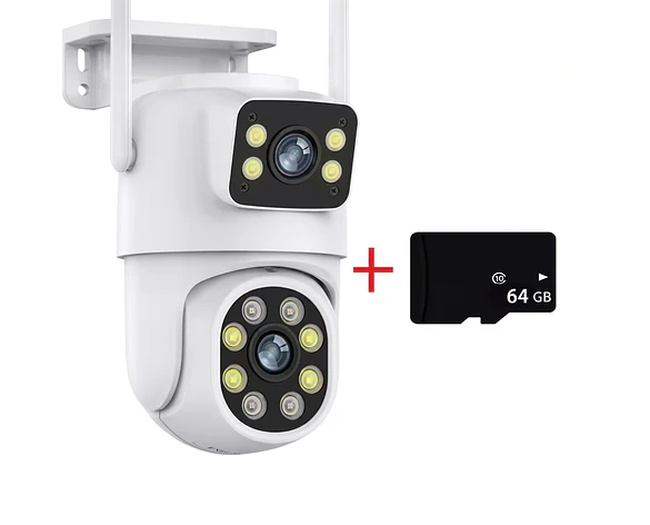 Cámara WiFi Tuya 5K 10MP Doble Lente PTZ con IA, Seguimiento Automático, Visión Nocturna Color, Audio Bidireccional y MicroSD 64GB Incluida
