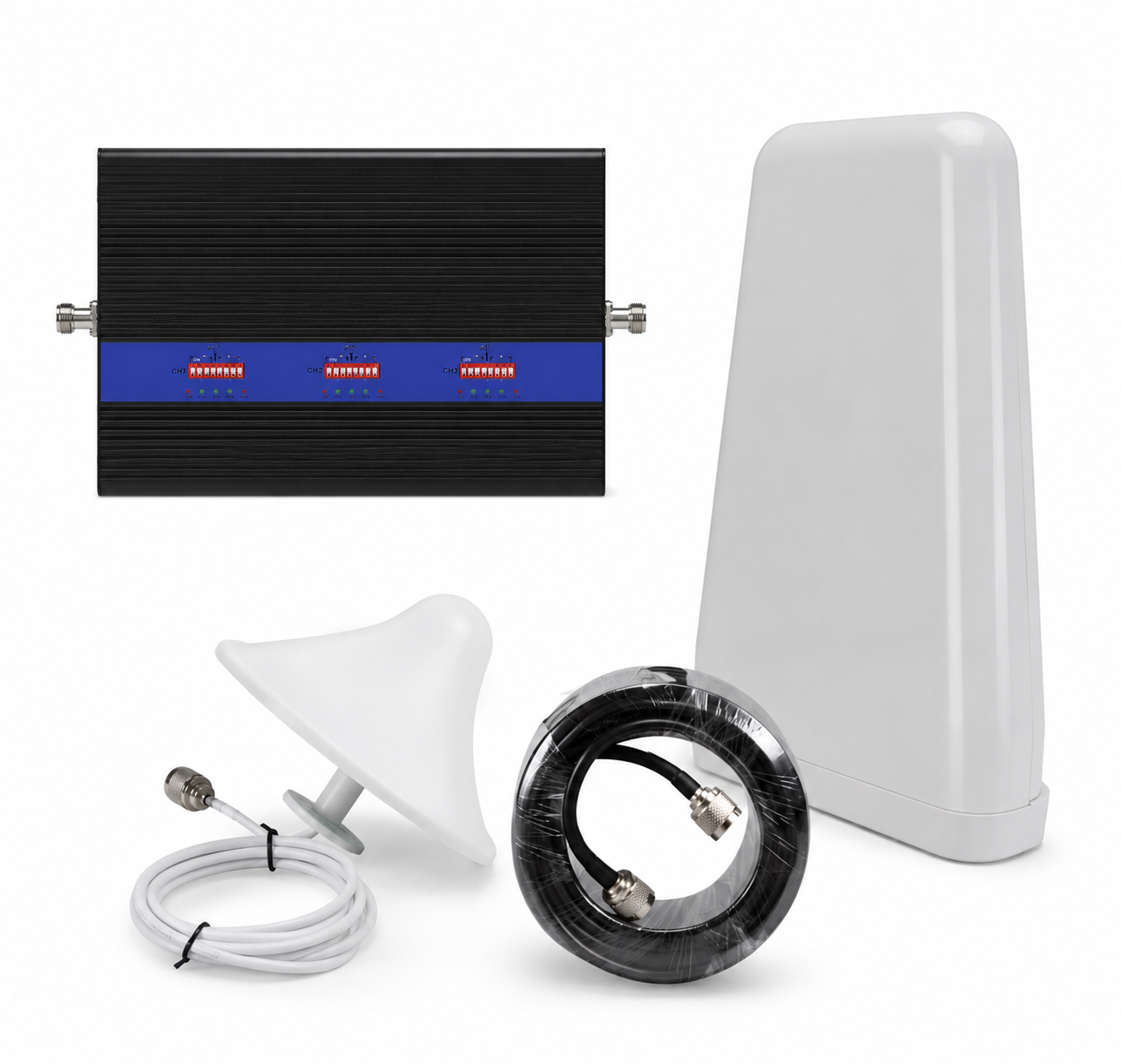 Repetidor de Señal Celular Tribanda 75dB 25dbm 850/1900/2600 MHz Lintratek | Amplificador 3G 4G para Claro, Entel y Movistar