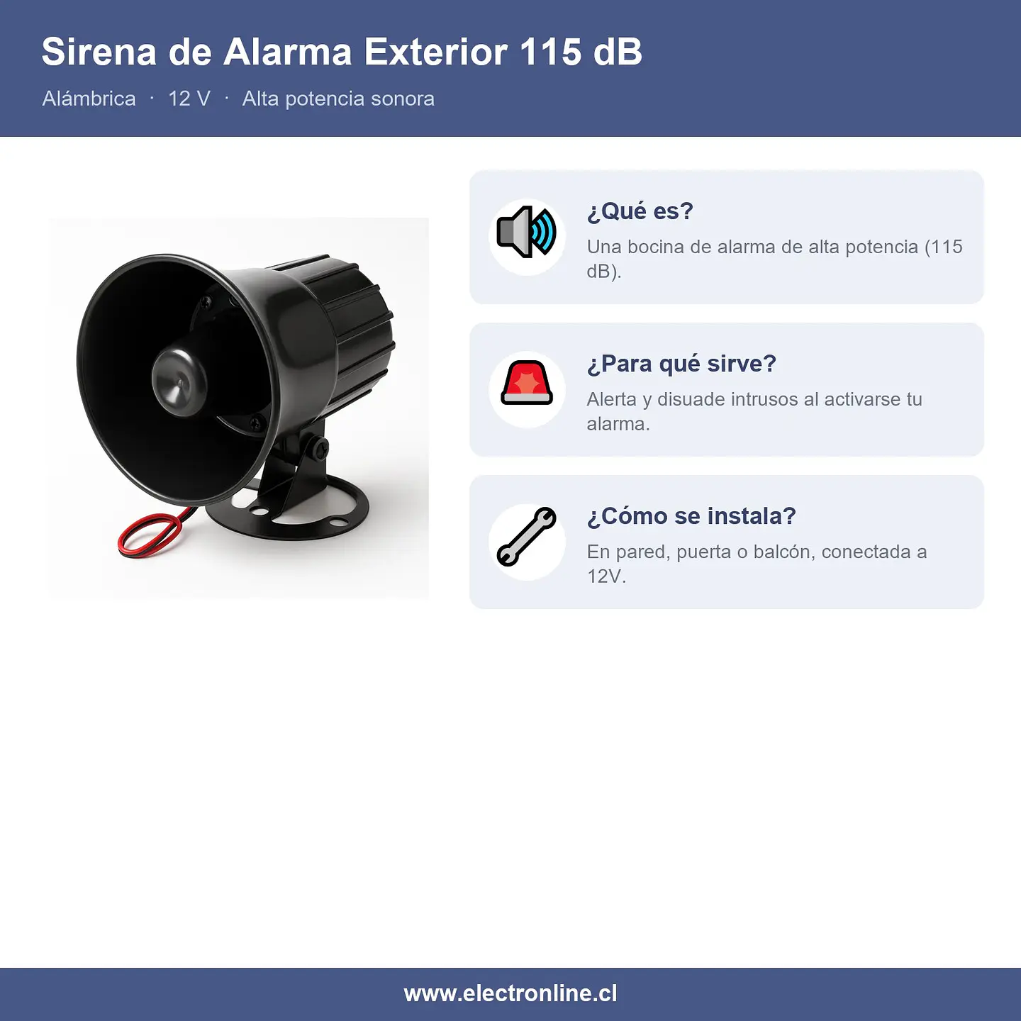 Sirena alarma exterior 12V 15W alta potencia 5