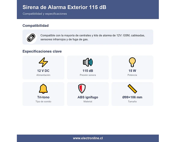 Sirena alarma exterior 12V 15W alta potencia