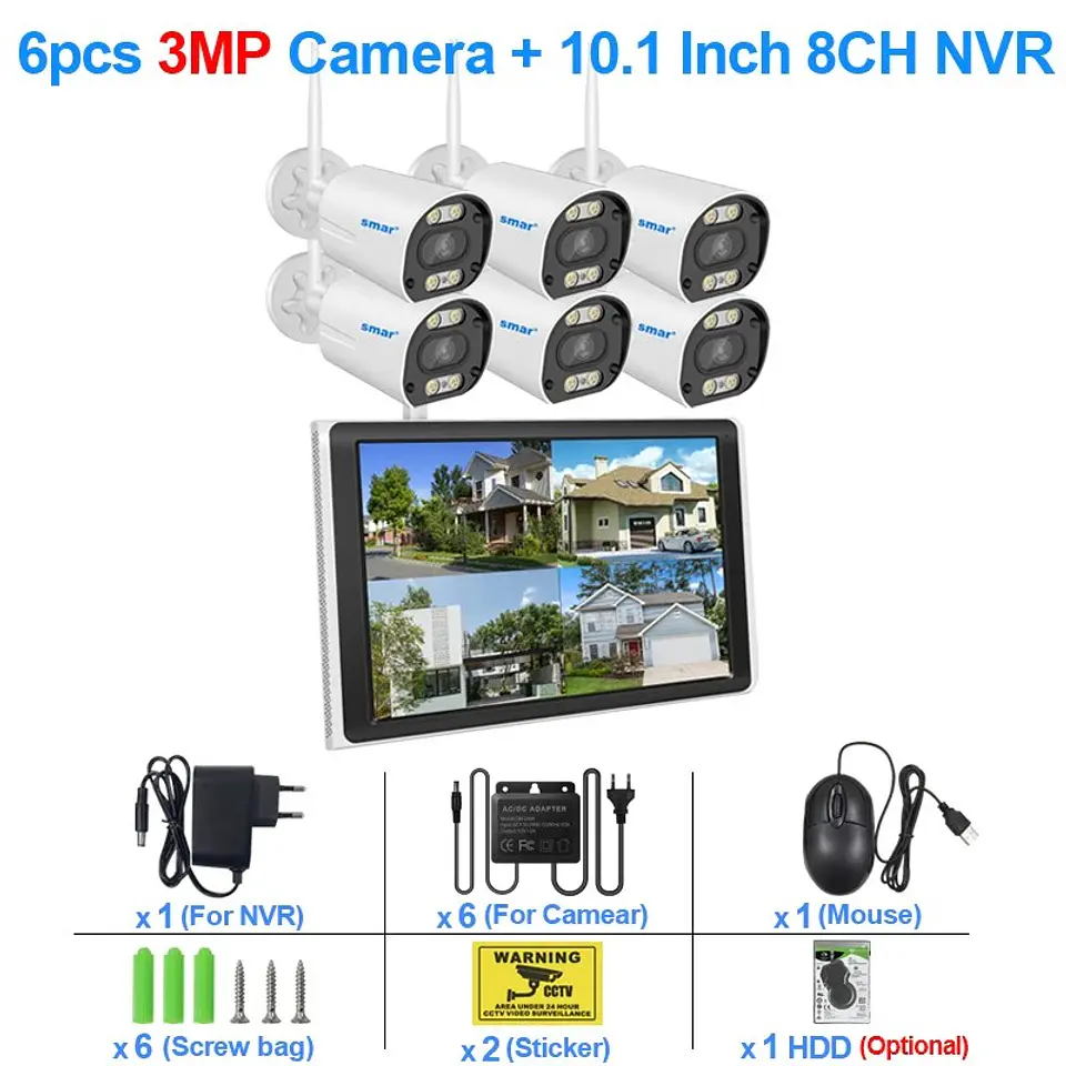 Kit de Cámaras WiFi NVR 8CH 5MP/3MP - Visión Nocturna a Color y Detección Humana 8