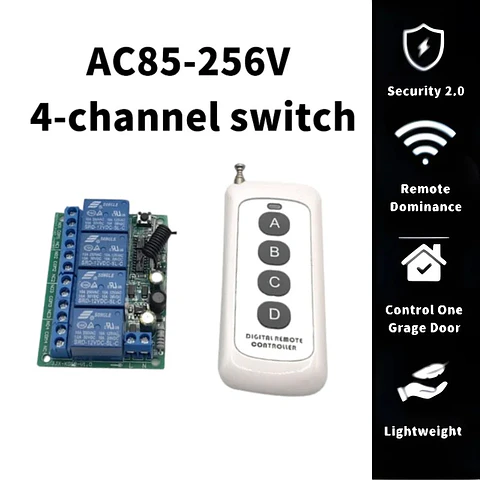 Interruptor de Control Remoto Inalámbrico 4 Canales RF 433MHz AC 85-256V 10A