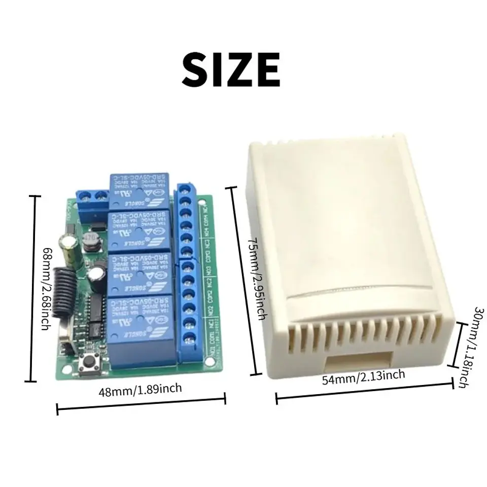 Interruptor de Control Remoto Inalámbrico 4 Canales RF 433MHz AC 85-256V 10A 6