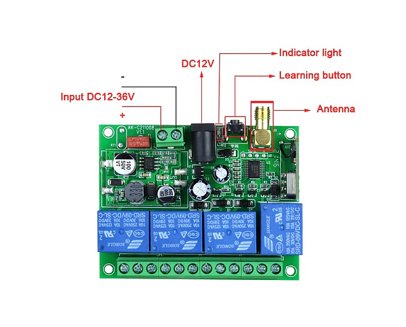Interruptor remoto inalámbrico 4CH 433MHz