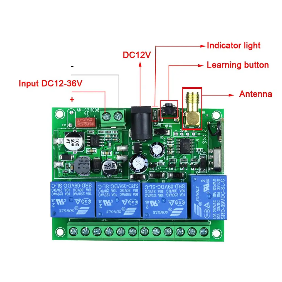Interruptor remoto inalámbrico 4CH 433MHz 2