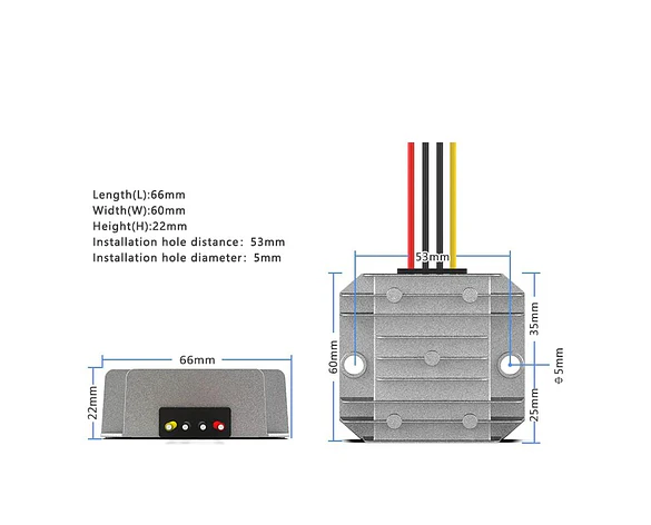 Convertidor de voltaje de 12VDC a 15VDC potente y resistente al agua aluminio hasta 75W