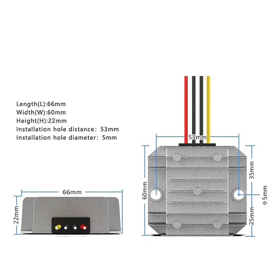 Convertidor de voltaje de 12VDC a 15VDC potente y resistente al agua aluminio hasta 75W 5