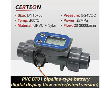 Medidor de Flujo Digital PVC Tipo Turbina DN15-DN80 - Pantalla LCD y Salida NPN