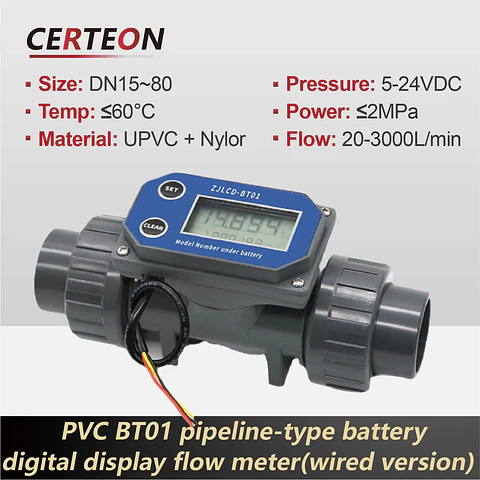 Medidor de Flujo Digital PVC Tipo Turbina DN15-DN80 - Pantalla LCD y Salida NPN