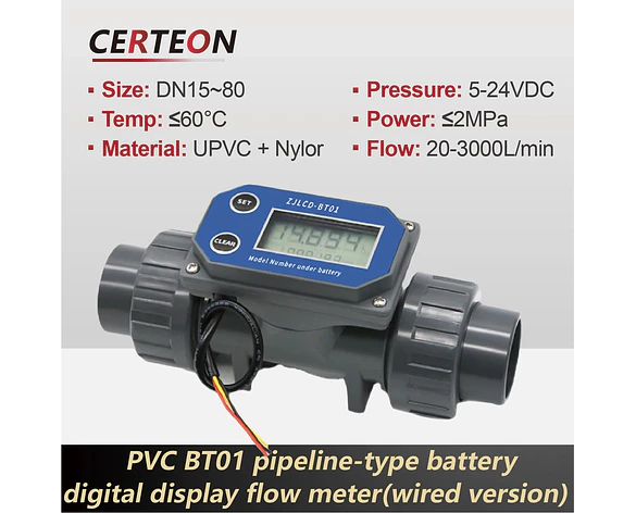 Medidor de Flujo Digital PVC Tipo Turbina DN15-DN80 - Pantalla LCD y Salida NPN