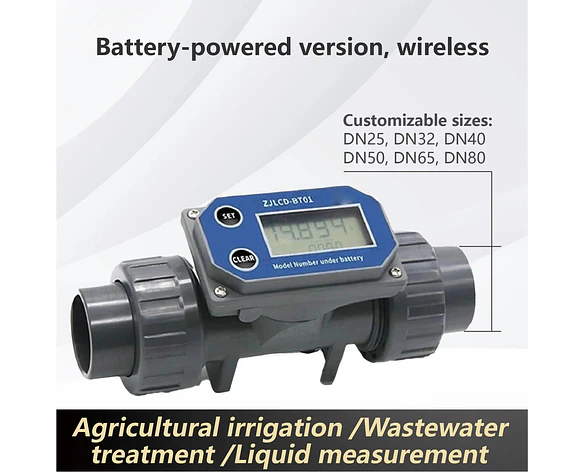 Medidor de Flujo Digital PVC Tipo Turbina DN15-DN80 - Pantalla LCD y Salida NPN