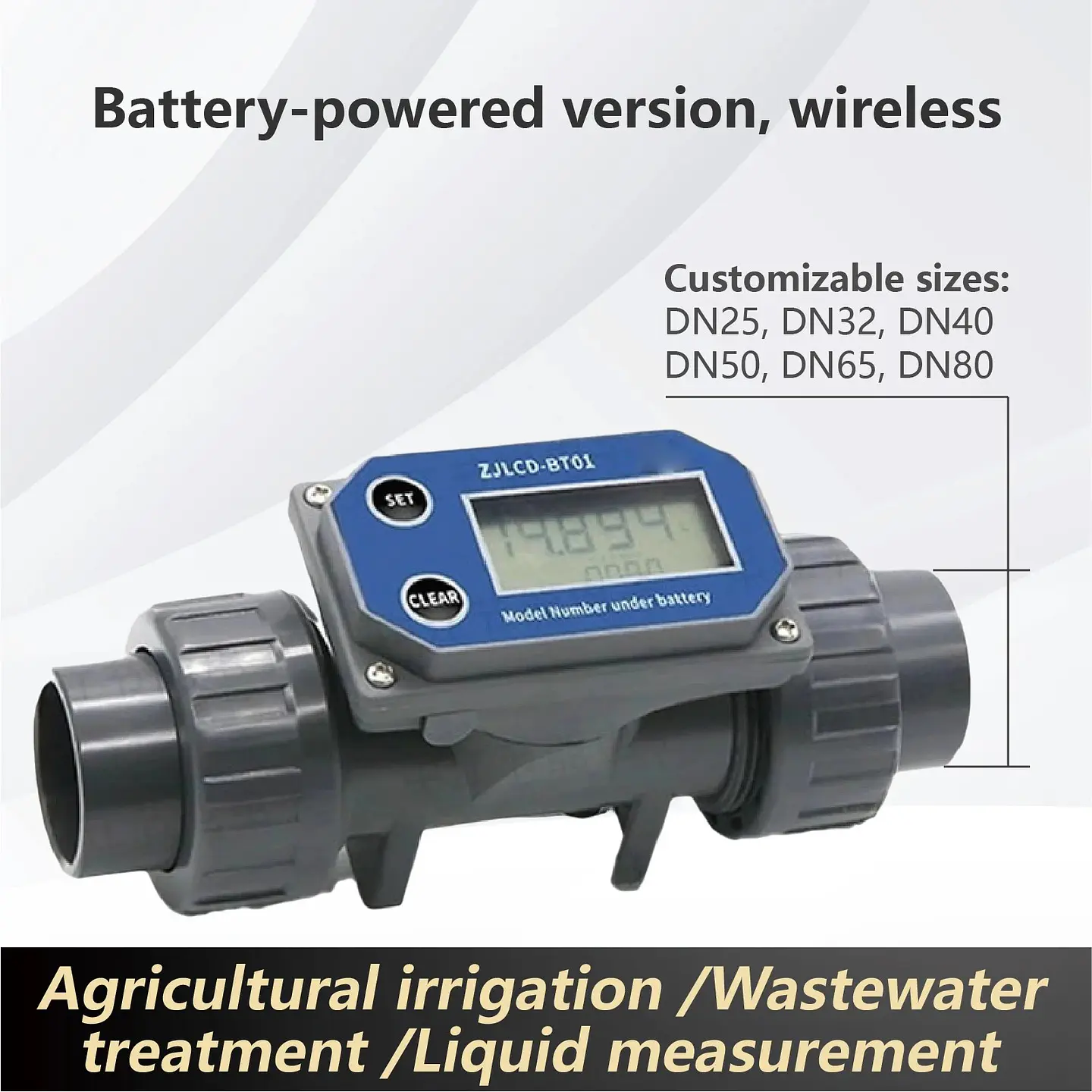 Medidor de Flujo Digital PVC Tipo Turbina DN15-DN80 - Pantalla LCD y Salida NPN 2