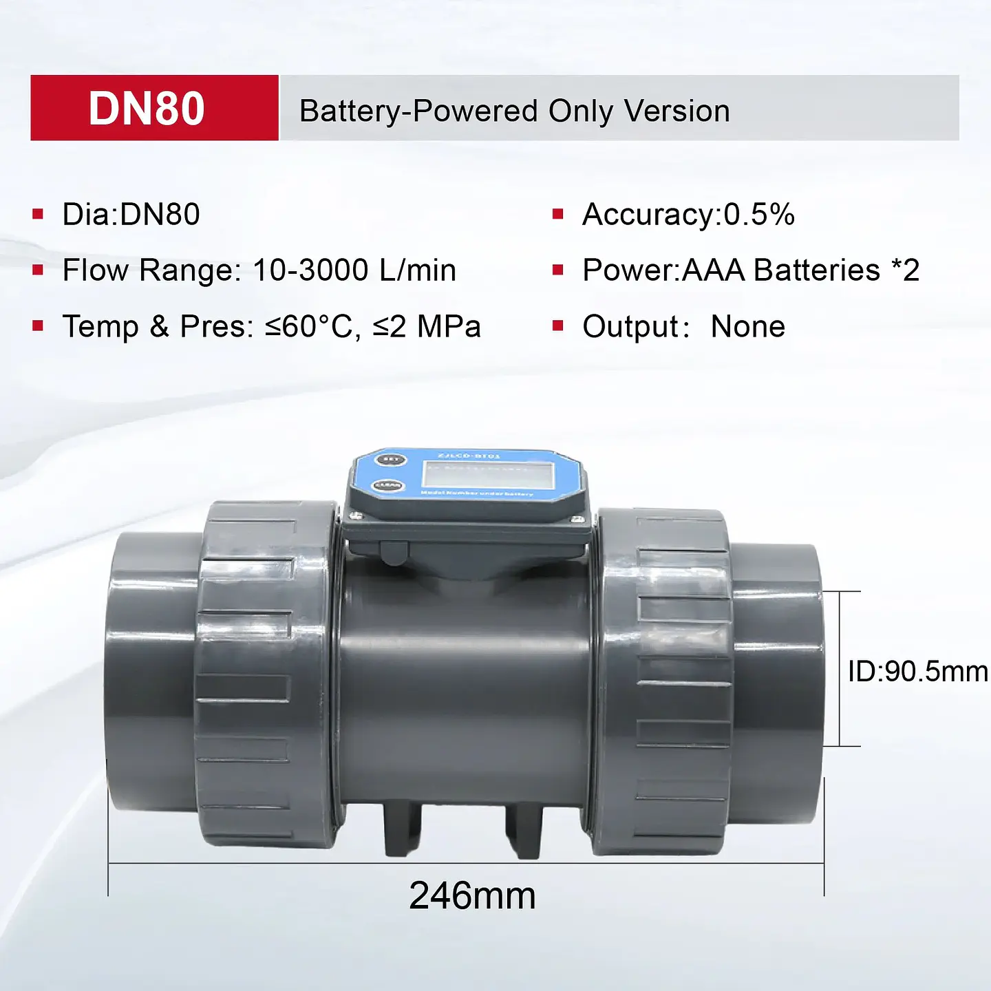 Medidor de Flujo Digital PVC Tipo Turbina DN15-DN80 - Pantalla LCD y Salida NPN 8