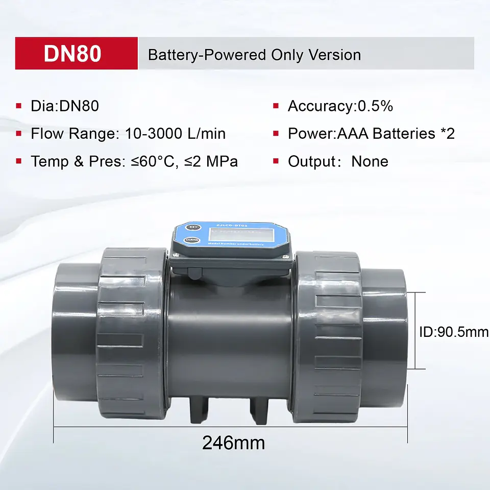 Medidor de Flujo Digital PVC Tipo Turbina DN15-DN80 - Pantalla LCD y Salida NPN 8