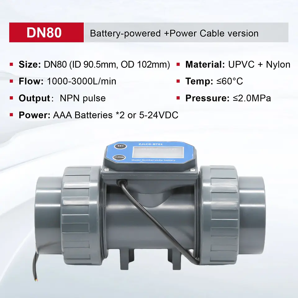 Medidor de Flujo Digital PVC Tipo Turbina DN15-DN80 - Pantalla LCD y Salida NPN 9