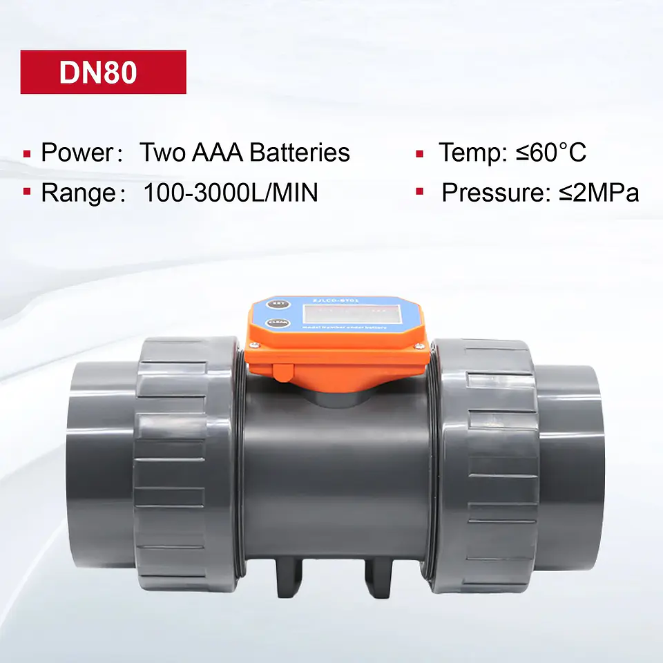 Medidor de Flujo Digital PVC Tipo Turbina DN15-DN80 - Pantalla LCD y Salida NPN 10