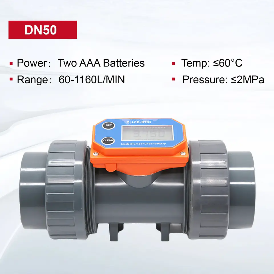Medidor de Flujo Digital PVC Tipo Turbina DN15-DN80 - Pantalla LCD y Salida NPN 14