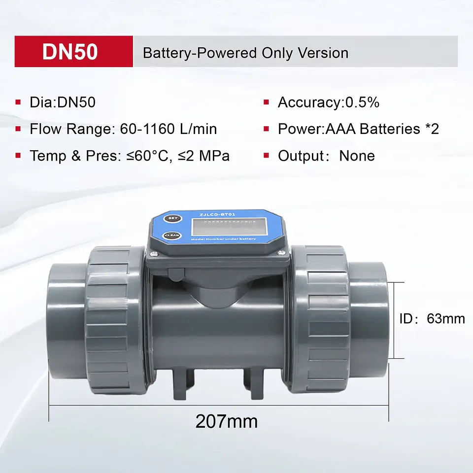 Medidor de Flujo Digital PVC Tipo Turbina DN15-DN80 - Pantalla LCD y Salida NPN 15