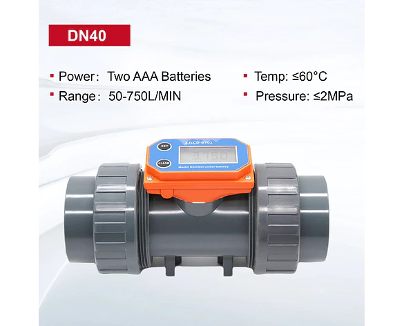 Medidor de Flujo Digital PVC Tipo Turbina DN15-DN80 - Pantalla LCD y Salida NPN