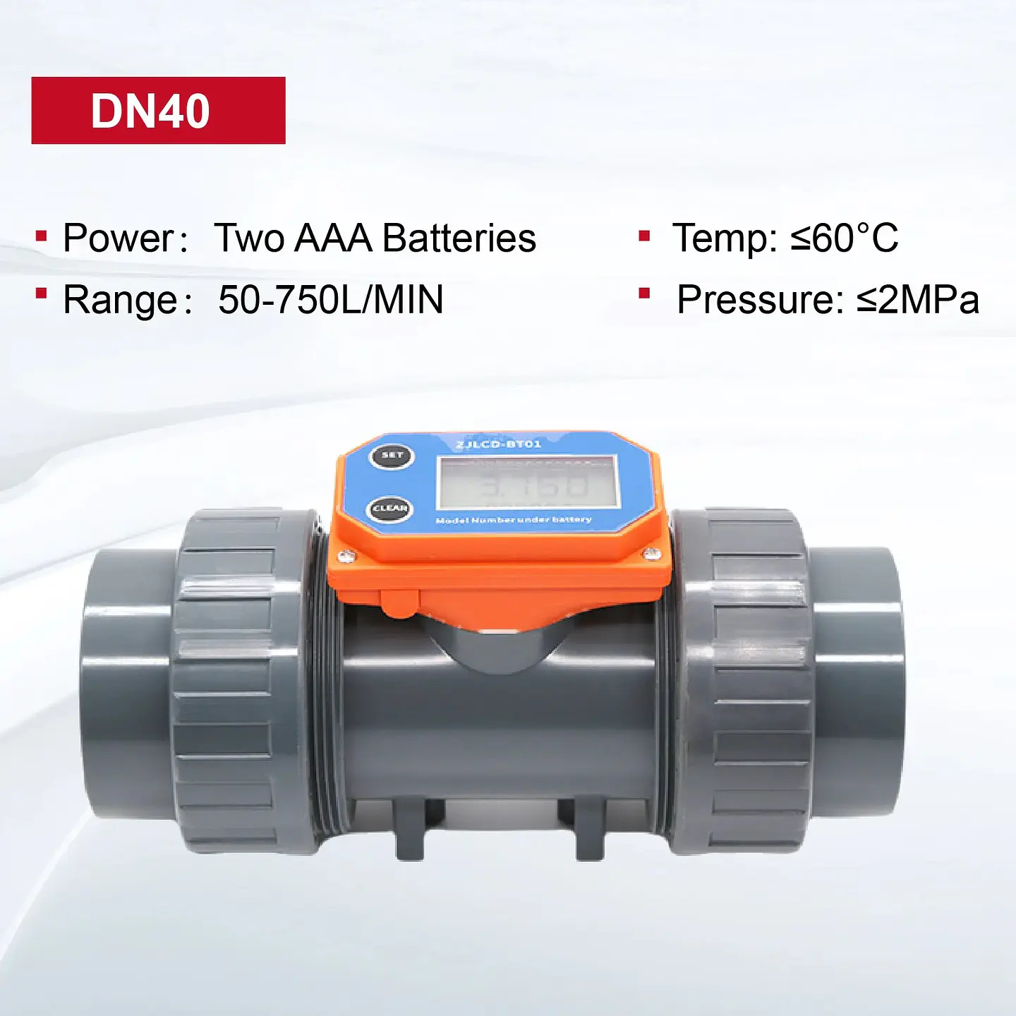 Medidor de Flujo Digital PVC Tipo Turbina DN15-DN80 - Pantalla LCD y Salida NPN 17