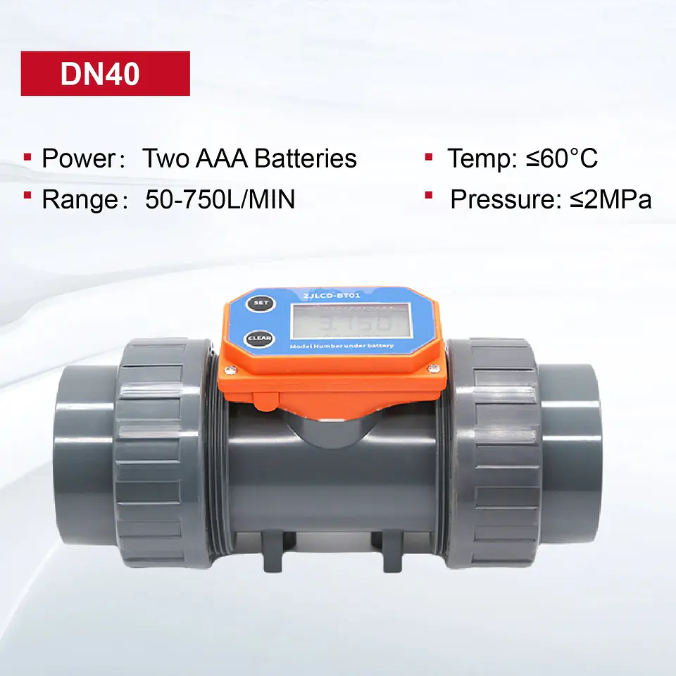 Medidor de Flujo Digital PVC Tipo Turbina DN15-DN80 - Pantalla LCD y Salida NPN 17