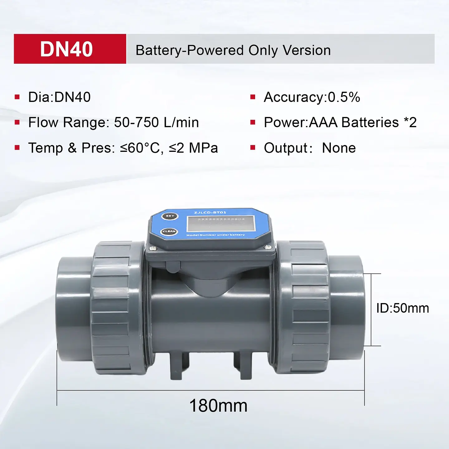 Medidor de Flujo Digital PVC Tipo Turbina DN15-DN80 - Pantalla LCD y Salida NPN 18