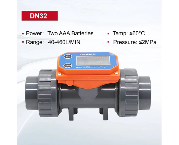 Medidor de Flujo Digital PVC Tipo Turbina DN15-DN80 - Pantalla LCD y Salida NPN