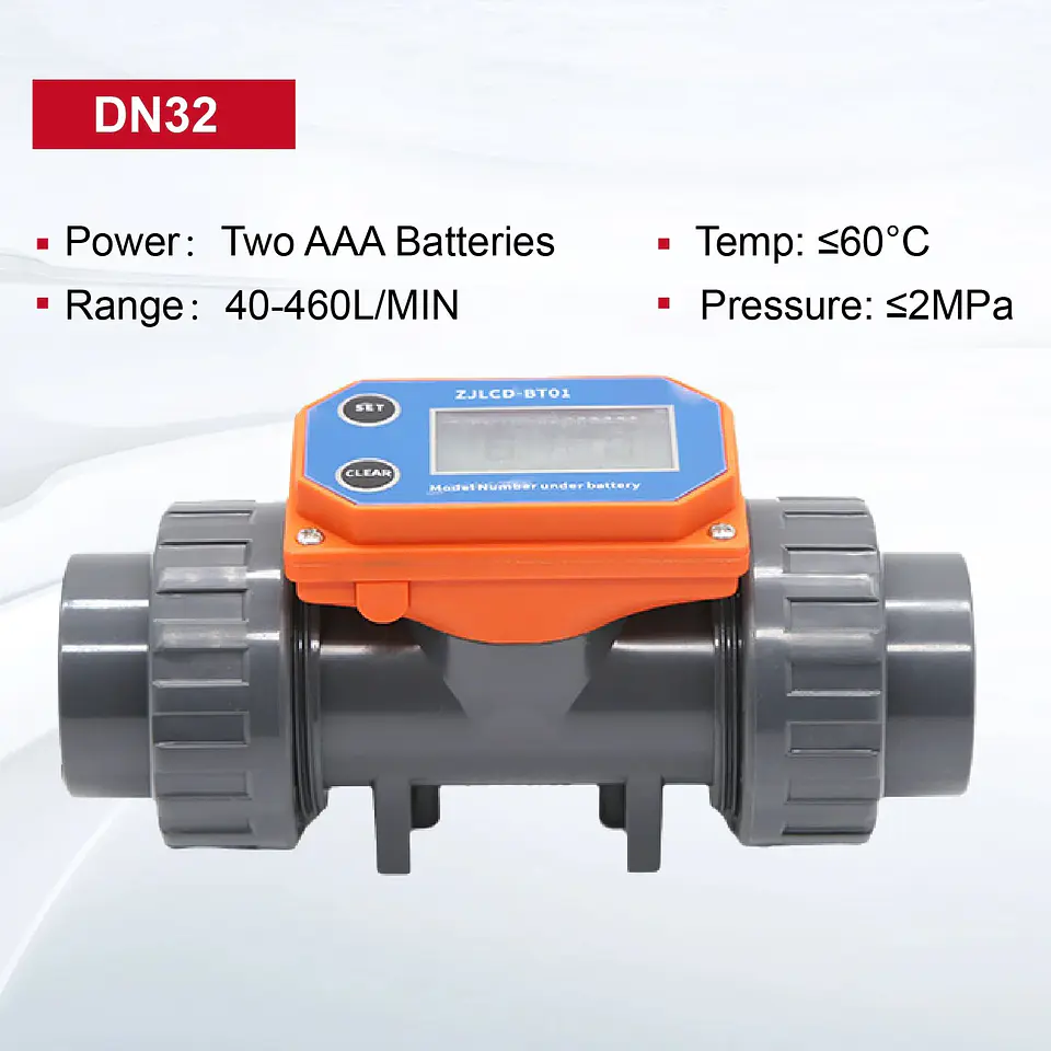 Medidor de Flujo Digital PVC Tipo Turbina DN15-DN80 - Pantalla LCD y Salida NPN 20