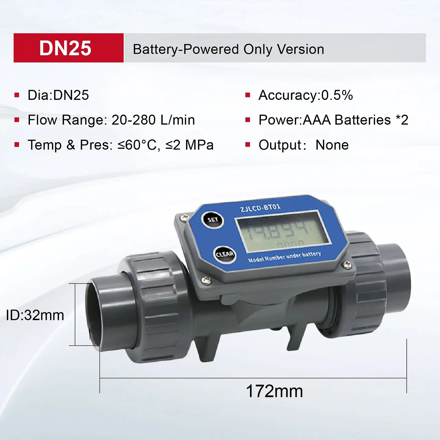 Medidor de Flujo Digital PVC Tipo Turbina DN15-DN80 - Pantalla LCD y Salida NPN 24
